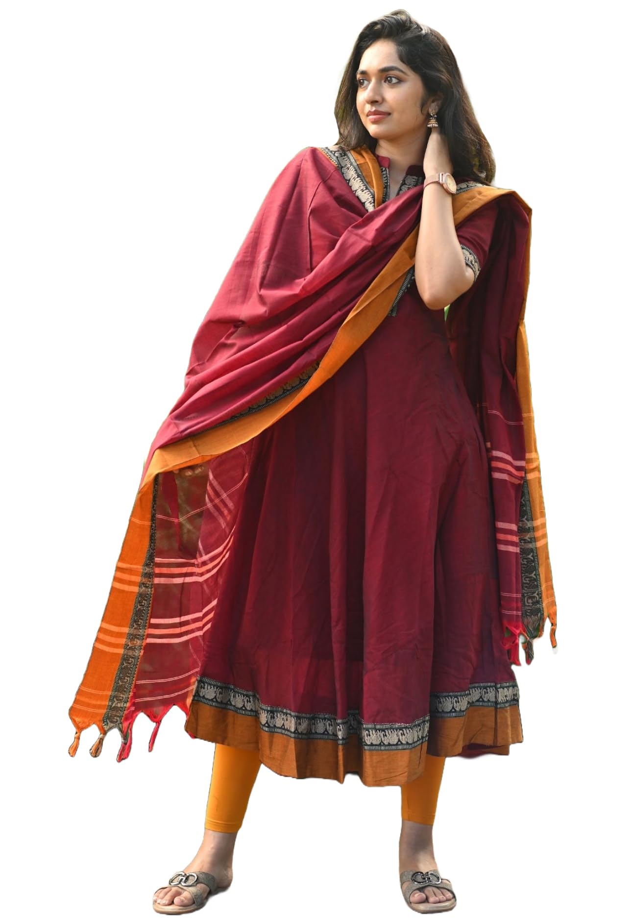 Anni Designer Women'S Rayon Viscose Solid Anarkali Kurta With Dupatta (Samuti Red_Xxl_Red_Xx-Large),Red,2XL