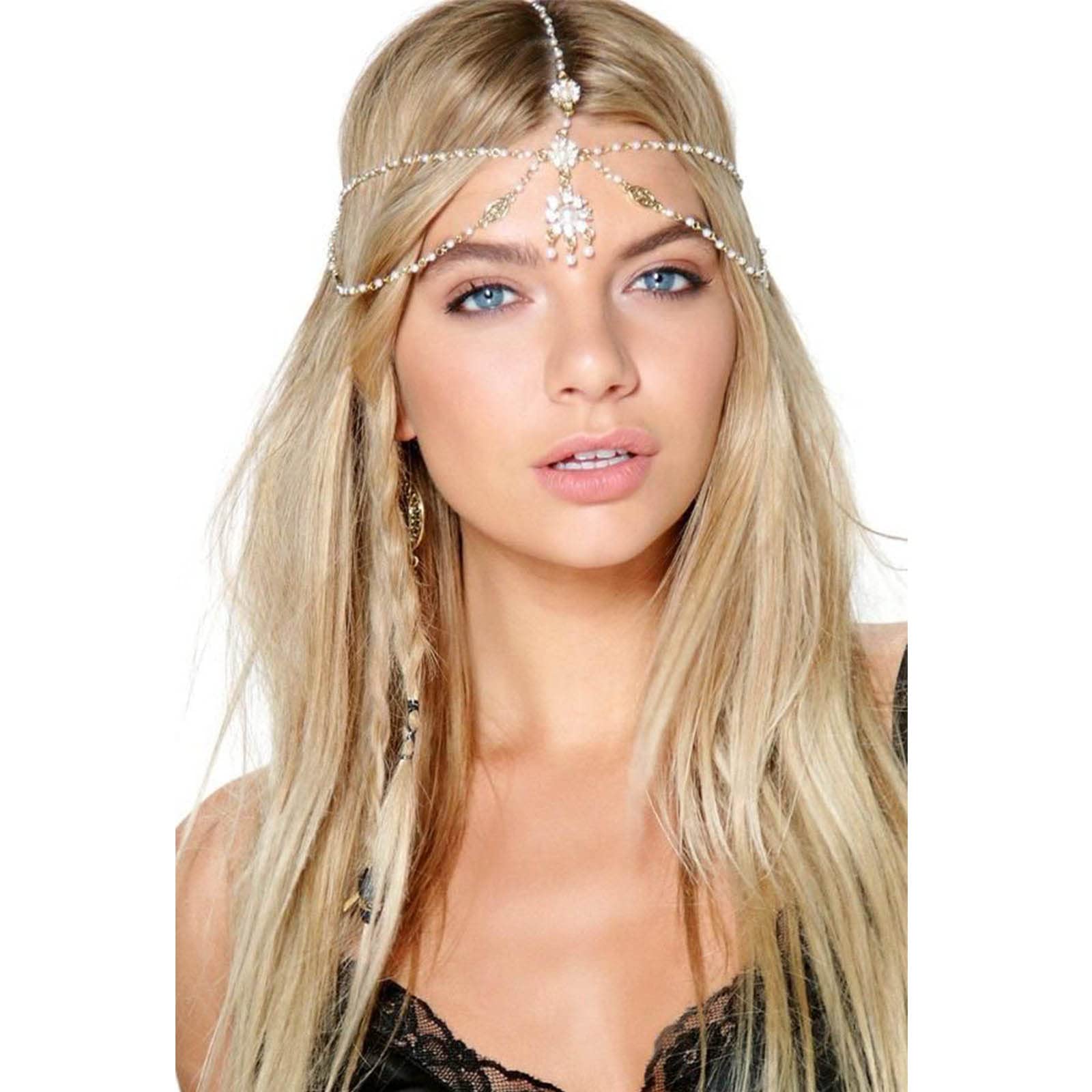 Acenail Head Chains Women Pearl Head Chain Gold Wedding Hair Accessories Crystal Layered Pendant Hair Chain Jewelry Indian Festi