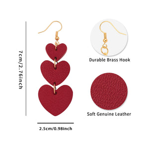 Jagucho Leather Earrings Dangle for Women, Lightweight Heart Earrings Drop, Valentines Day Gifts (Red 42)