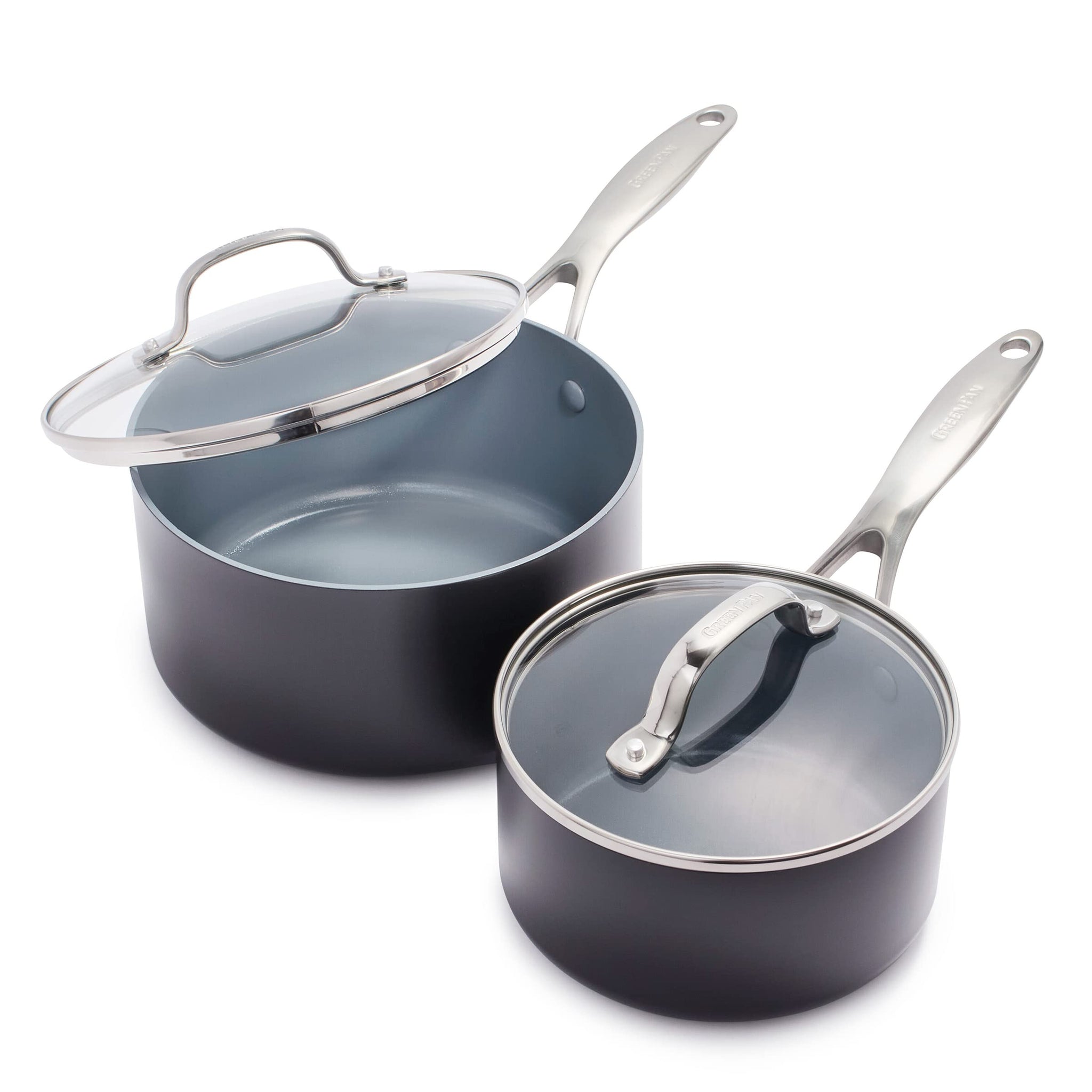 GreenPan Valencia Pro Hard Anodized Healthy Ceramic Nonstick 2QT and 3QT Saucepan Pot Set with Lids, PFAS-Free, Induction, Dishw
