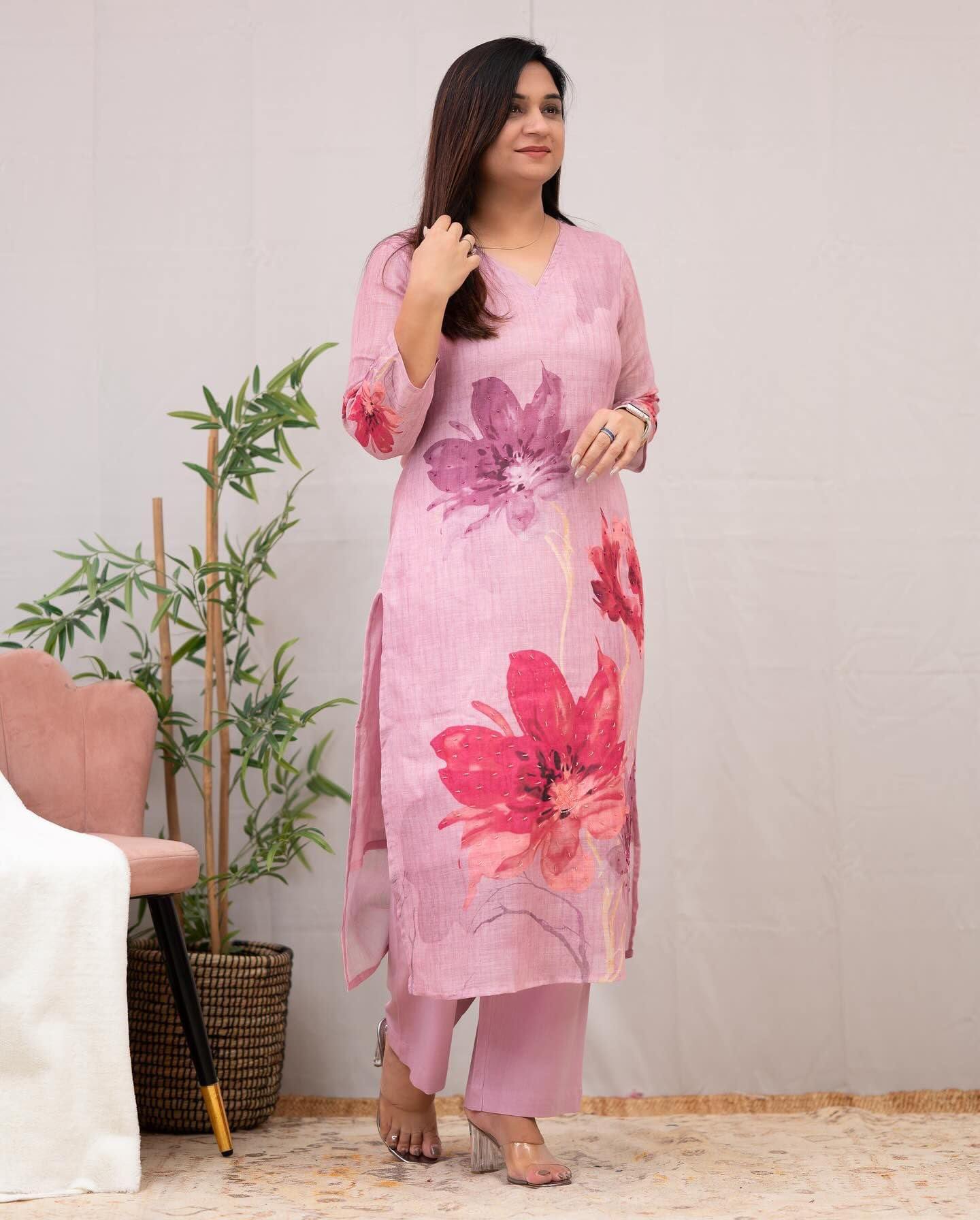 Anni Designer Women'S Rayon Viscose Straight Printed Kurta With Pant (Susan Pink_M_Pink_Medium),Pink,M,Rayon,Regular,