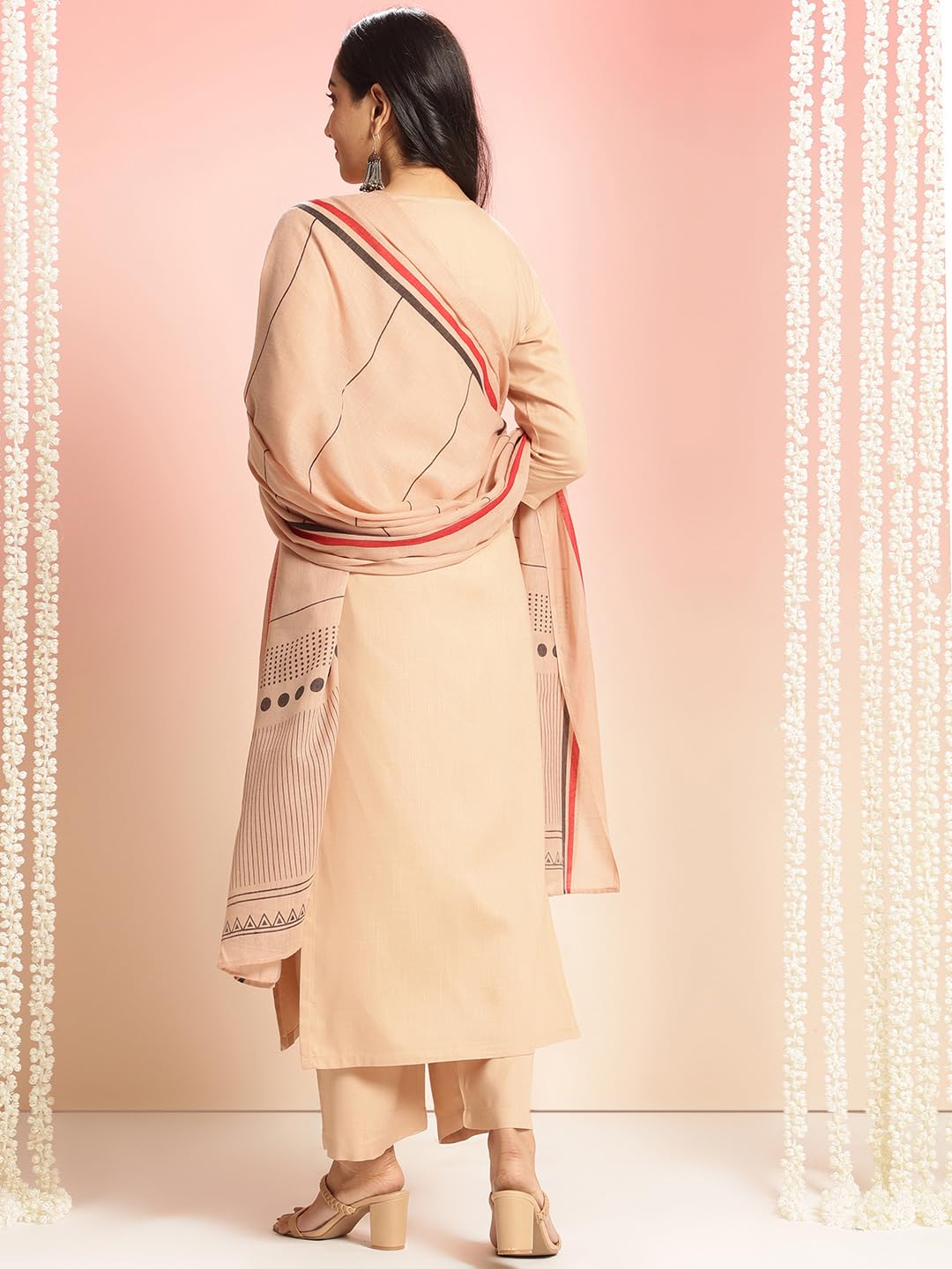 Anni Designer Women'S Rayon Viscose Floral Straight Kurta With Pant & Dupatta (Raja Saab Vks08_Beige_Small),Beige,S,Rayon Blend,Classic,