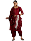 Libas Women's Silk Blend Solid Kurta Set (39053_Maroon