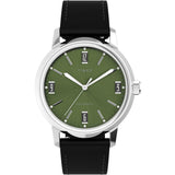 Timex Marlin Mechanical Automatic Watch For Man With Green Round Dial & Black Leather Strap Band Water Resistant Men'S Wrist Wat