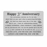 TGCNQ Metal Engraved 3 Year Anniversary Card, 3rd Anniversary Card Gifts for Husband Wife Him Her, 3 Year Wedding Anniversary De