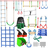 Ninja Warrior Obstacle Course for Kids Backyard - 2 65ft Slackline Kit with 10 Most Complete Accessories for Boys & Girls, Swin