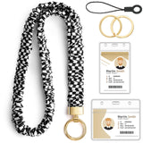 HONSIO Scrunchie Teacher Lanyards for ID Badges, Checkered Neck Lanyard for Keys Stretchy Straps with Card Holder for Women
