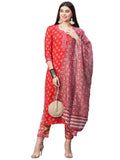 Gosriki Women'S Cotton Blend Printed Straight Kurta With Pant & Dupatta (Tasya Red-Nw-Gs_S_Red_Small),Red,,B0BSVDCGNR