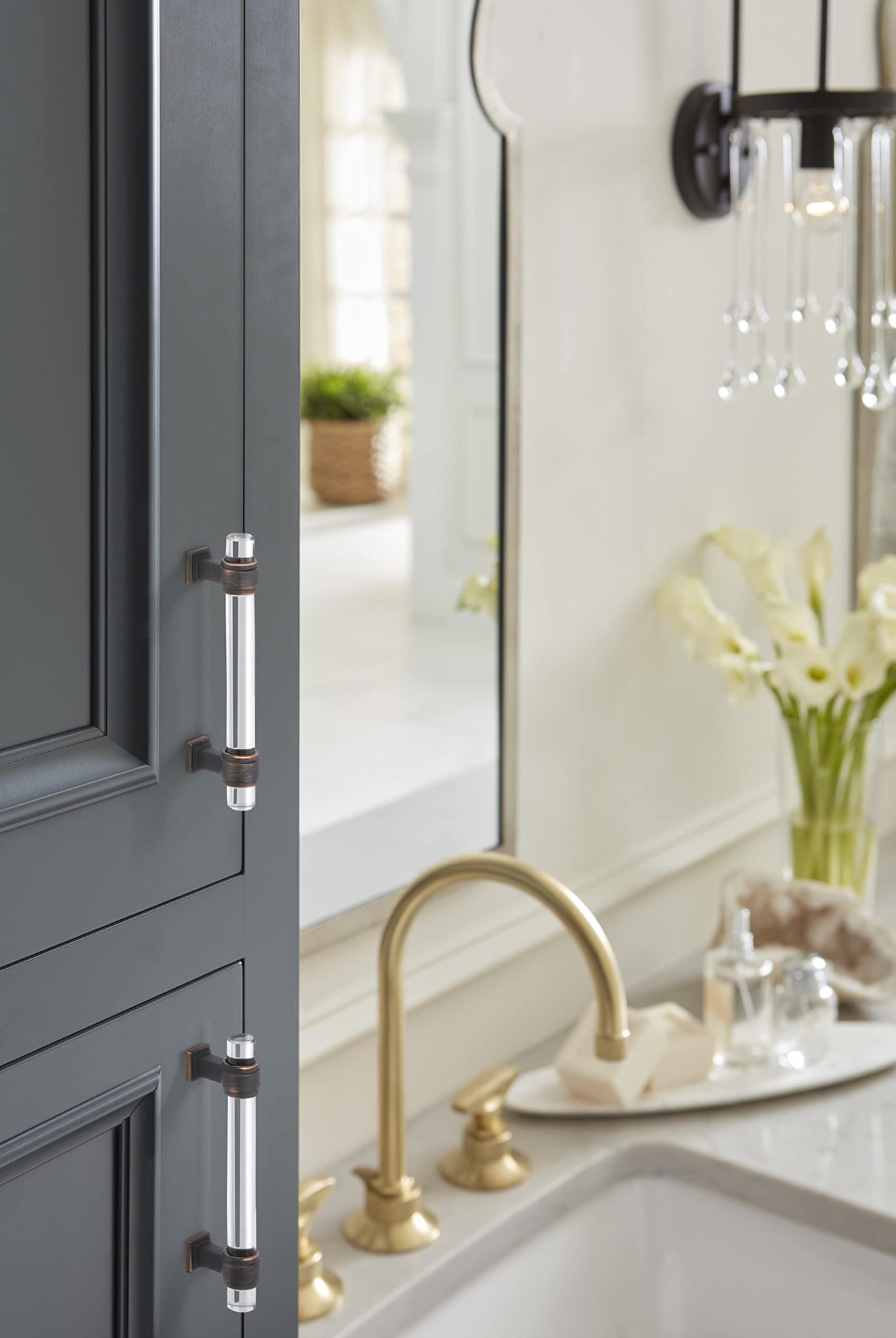 Amerock | Cabinet Pull | Clear/Oil-Rubbed Bronze | 5-1/16 Inch (128 Mm) Center To Center | Glacio | 1 Pack | Drawer Pull | Drawe