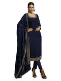 Fashion Basket Women's Silk Straight Blue Salwar Suit Set