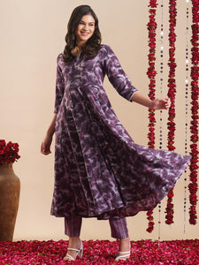 Gosriki Women'S Rayon Blend Anarkali Printed Kurta With Pant (Sipradh Purple-Vks01-Gs_S_Purple_Small),Purple,,B0DFY2NFPG