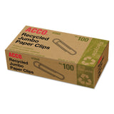 ACCO Recycled Paper Clips, Smooth Finish, Jumbo Size, 100 per Box, 10 Boxes per Pack (72525)