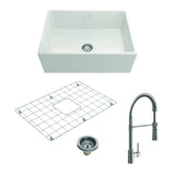 BOCCHI Contempo Apron Front Fireclay 27 in. Single Bowl Kitchen Sink in White with Stainless Steel Faucet