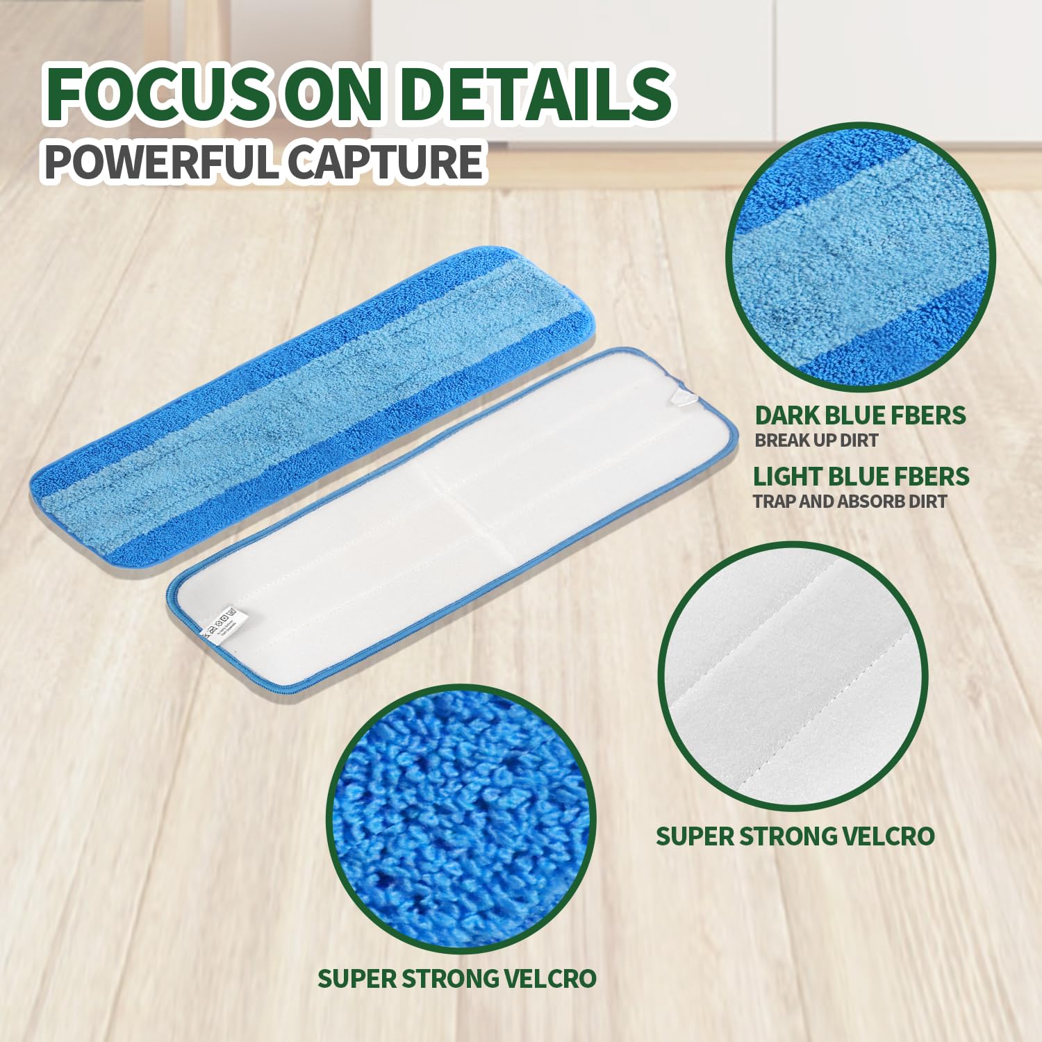 AmaVins 3 Pack Microfiber Cleaning Pads for Bona Mop, Reusable Microfiber Mop Pads for 18 Inch Mop, Hardwood Floor Replacement C