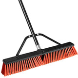 JEHONN 24 Wide Push Broom Outdoor Heavy Duty with 63 inches Long Handle, Stiff Bristle Commercial Industrial Brush for Garage