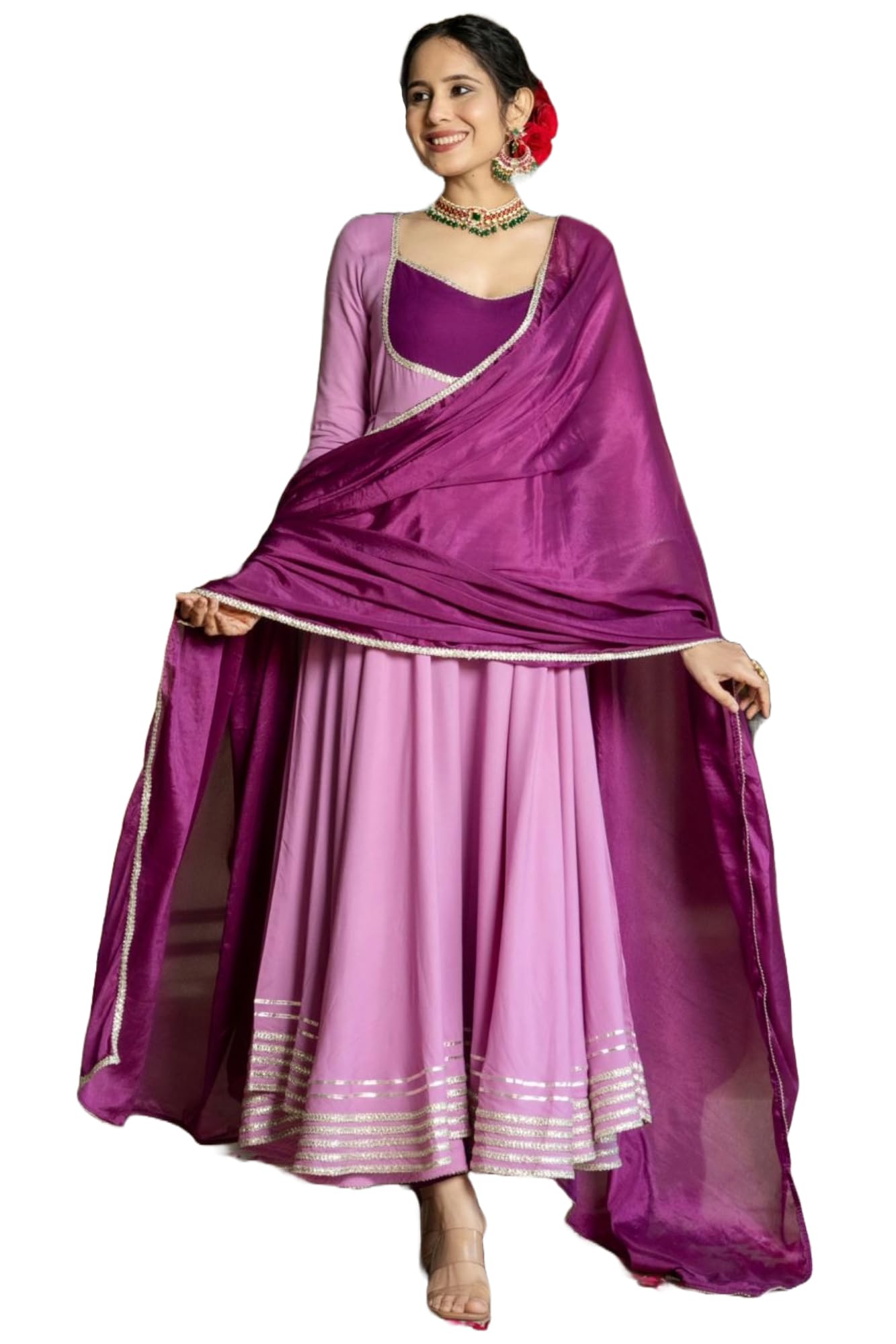 Gosriki Women'S Rayon Blend Solid Anarkali Kurta With Pant & Dupatta (Kuspari Lavender-Gs_Xl_Purple_X-Large),Lavender,,B0DPZ8KWH9
