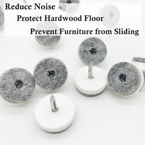 Screw-in Felt Pads - 60pcs 1-1/16 Inch White Furniture Chair Table Glides Pad Floor Protectors for Wooden Legs Feets