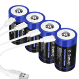 wowpower Rechargeable Lithium D Cell Batteries 7500mWh with USB-C Charging Cable, 1.5v LR20 D Size Battery for Flashlight/Floodl
