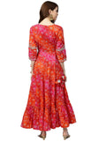 Rytras Women'S Cotton Printed Anarkali Embroidery Kurti(Red & Orange,M)