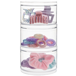 STORi Bella Stackable Clear Plastic Container (Set of 3) Round Vanity Storage Organizers with Lids for Hair Accessories & Beauty