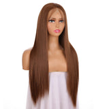 FUHSI 13 6 Dark Brown Wigs Synthetic Hair Real Natural Wig For Women - Soft & Smooth, Tangle-Free Straight Lace Front Wig,Elast