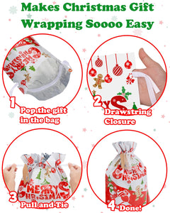 Christmas Gift Bags, 30pcs Christmas Bags for Gifts, Drawstring Christmas Gift Bags Assorted Sizes-Large, Medium, Small, Christm