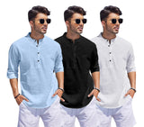 Bellstone Men'S Solid Regular Fit Dress Shirt (1500_3Combo_Sky-Black-White_L