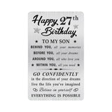 MOQIYXL 27th Birthday Card for Son, 27 Year Old Gifts for Son Engraved Wallet Card