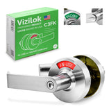 VIZILOK Commercial Door Lock for Bathroom Privacy, Safety, Standard Vacant Occupied Indicator in Satin Chrome, ANSi Grade2, Perf
