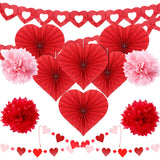Zhanmai Valentine's Day Heart Paper Craft Kit Party Decorations Heart Fans Banner Paper Honeycomb Balls Poms for Wedding Valenti