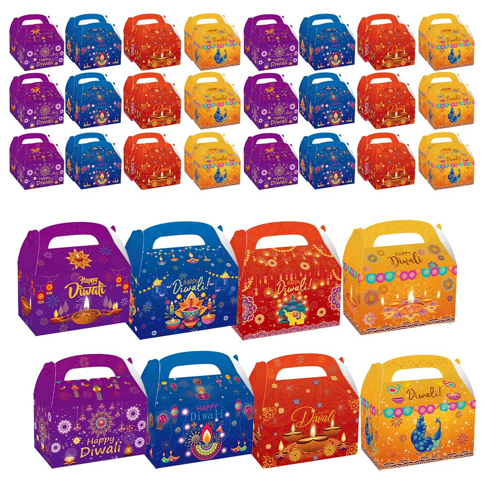 24 Pcs Happy Diwali Gift Boxes, diwali Sweet Treat Boxes Indian Festival of Lights Party Boxes Goodie Candy Snack Sugar Chocolat