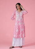 Gosriki Women'S Cotton Blend Straight Printed Chikankari Embroidered Kurta (Bharti Pink-Gs_S_Navy_Small),Pink,,B0D9WFGBQJ