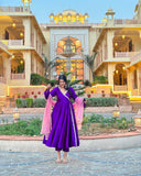 Anni Designer Women'S Rayon Blend Anarkali Solid Kurta With Pant & Dupatta (Mihini Begani_L_Begani_Large),Begani,L,Rayon Blend,Anarkali,