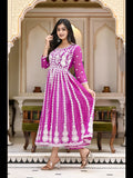 Anni Designer Women'S Georgette Chikankari Embroidered Anarkali Kurti (Kari Pink-Cmd_L_Dark Pink_Large),Pink,L,Georgette,Anarkali,