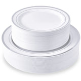 JollyPack 100 Piece Disposable Silver Plastic Party Plates, Including 50 10 Inch Dinner Plates and 50 7 Inch for Dessert, Great 