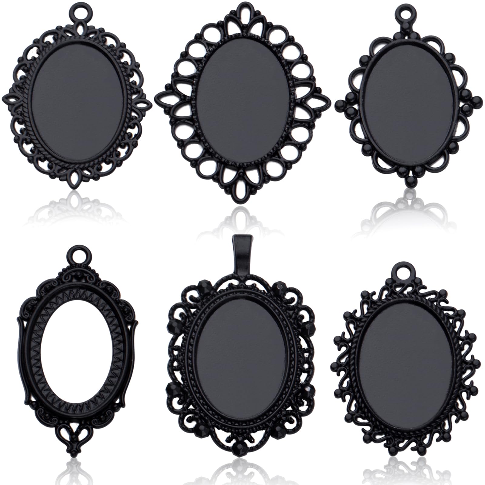 Aylifu 18pcs Oval Blank Bezel Pendant Trays Settings Alloy Trays Blanks Bezel Frame Cameo Photo Charms for DIY Jewelry Making We