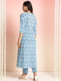 Anni Designer Women'S Rayon Viscose Straight Printed Kurta With Pant (Nikalu Blue_Xxl_Blue_Xx-Large),Blue,2XL,Rayon,Regular,