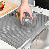 PANCA Dish Drying Mat for Kitchen Silicone Mat for Utensils Drying Organiser Large Size with Built in Drain Lip Protects Counte