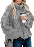 Dokotoo Women Winter Clothes Chunky Turtleneck High Neck Long Sleeve Cable Knit Sweaters Pullover Outerwear Grey S