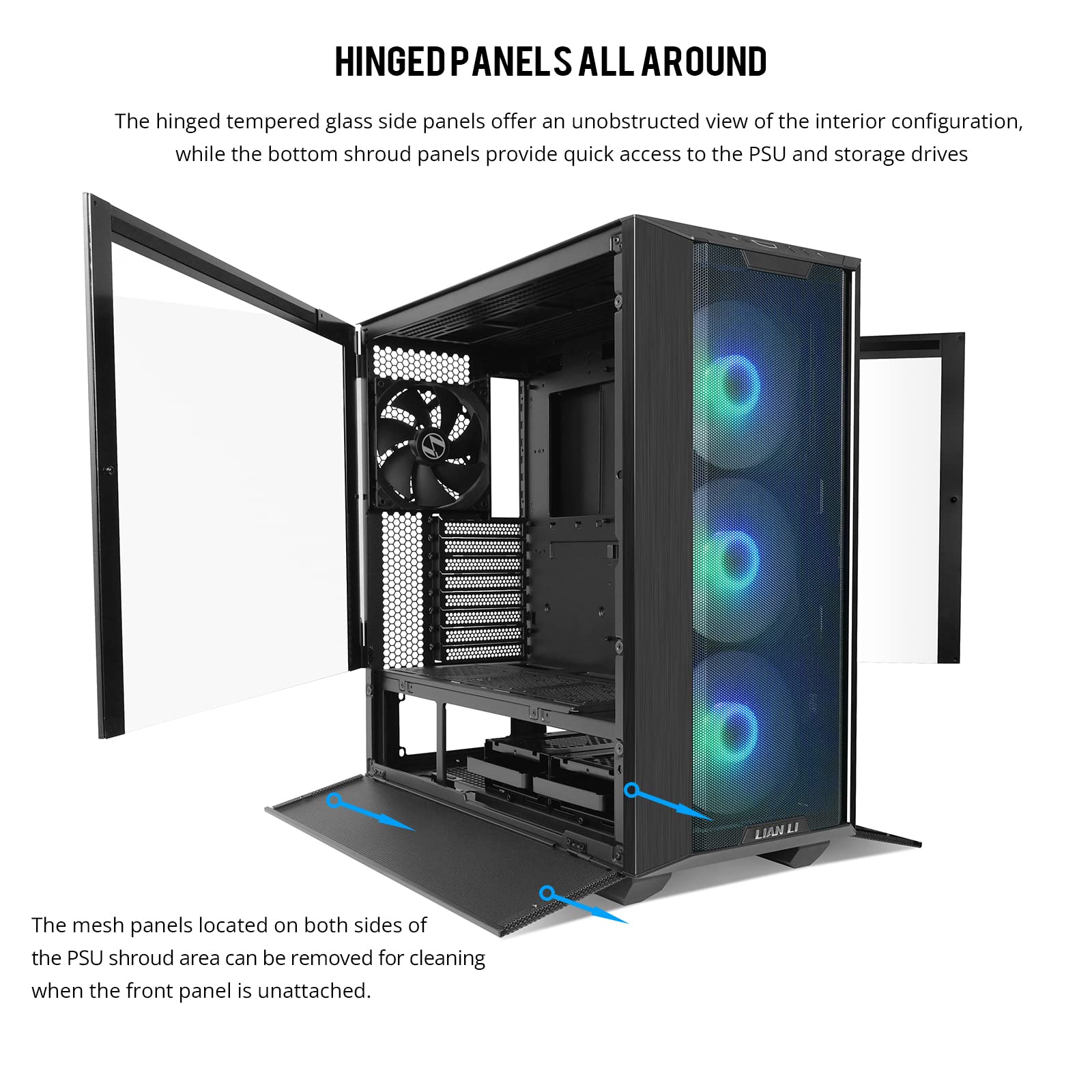 Lian Li Lancool Iii E-Atx Pc Case, Spacious Rgb Gaming Computer Case With Hinged Tempered Glass Doors, Fine Mesh Panels, 4X140Mm