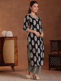 Libas Womens Printed Cotton Straight Kurta With Palazzos And Dupatta Black L 36915
