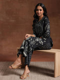 Libas Womens Printed Crepe Straight Kurta With Trousers Black L