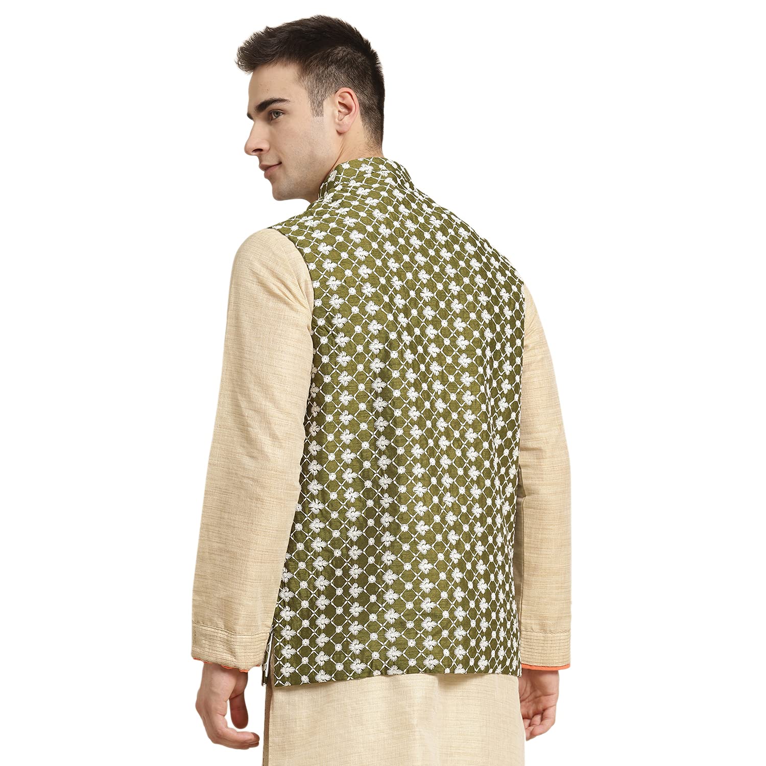 Sojanya (Since 1958, Men'S Silk Blend Dark Green Embroidered Only Nehrujacket, Size: 42