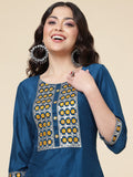 Shiv Textiles Silk Embroidered Kurta Set For Women (224-Blue-Xl)