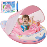 Baby Pool Float with Canopy,Baby Floaties 6-12 Months with UPF 50+ Sun Protection & Toy Play Console,Tdooler Float Features an A