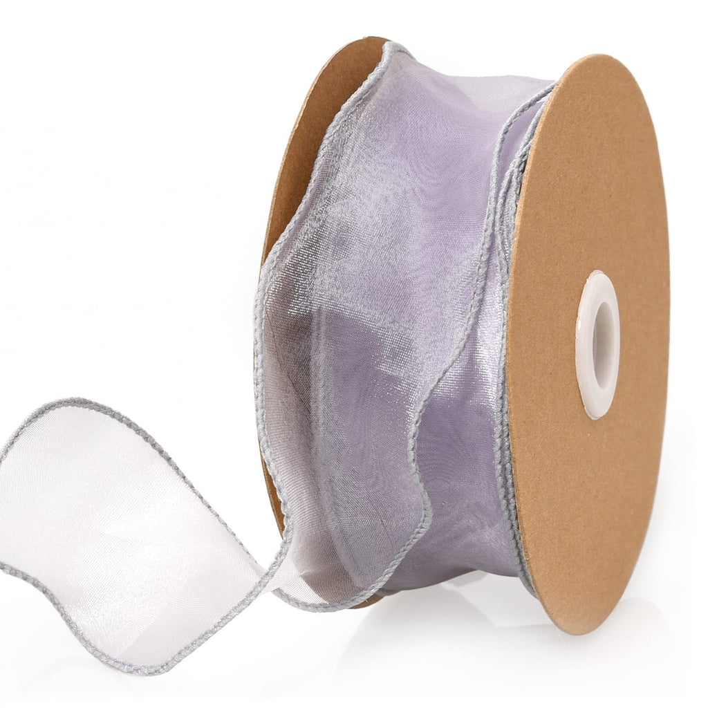 Slub Ribbon 1.5 Inch Sheer Organza Ribbon Gray Wavy Knot Wired Ribbon 25 Yards For ...
