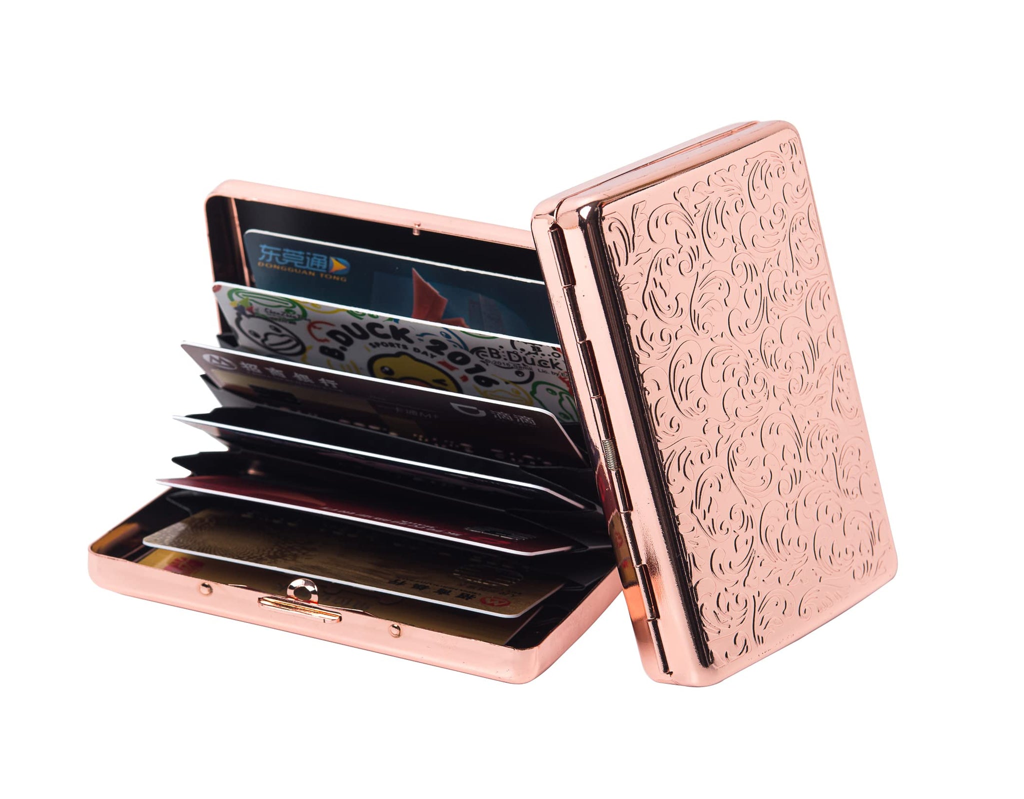 HAPUTDY RFID Metal Blocking Credit Card Holder/Travel Wallet/Protective Case (7 Cards Rose gold)