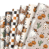 JarThenaAMCS 12 Sheets Halloween Wrapping Paper Not Roll Cowboy Cactus Ghost Pumpkin Gift Wrap Paper Folded Flat DIY Art Craft