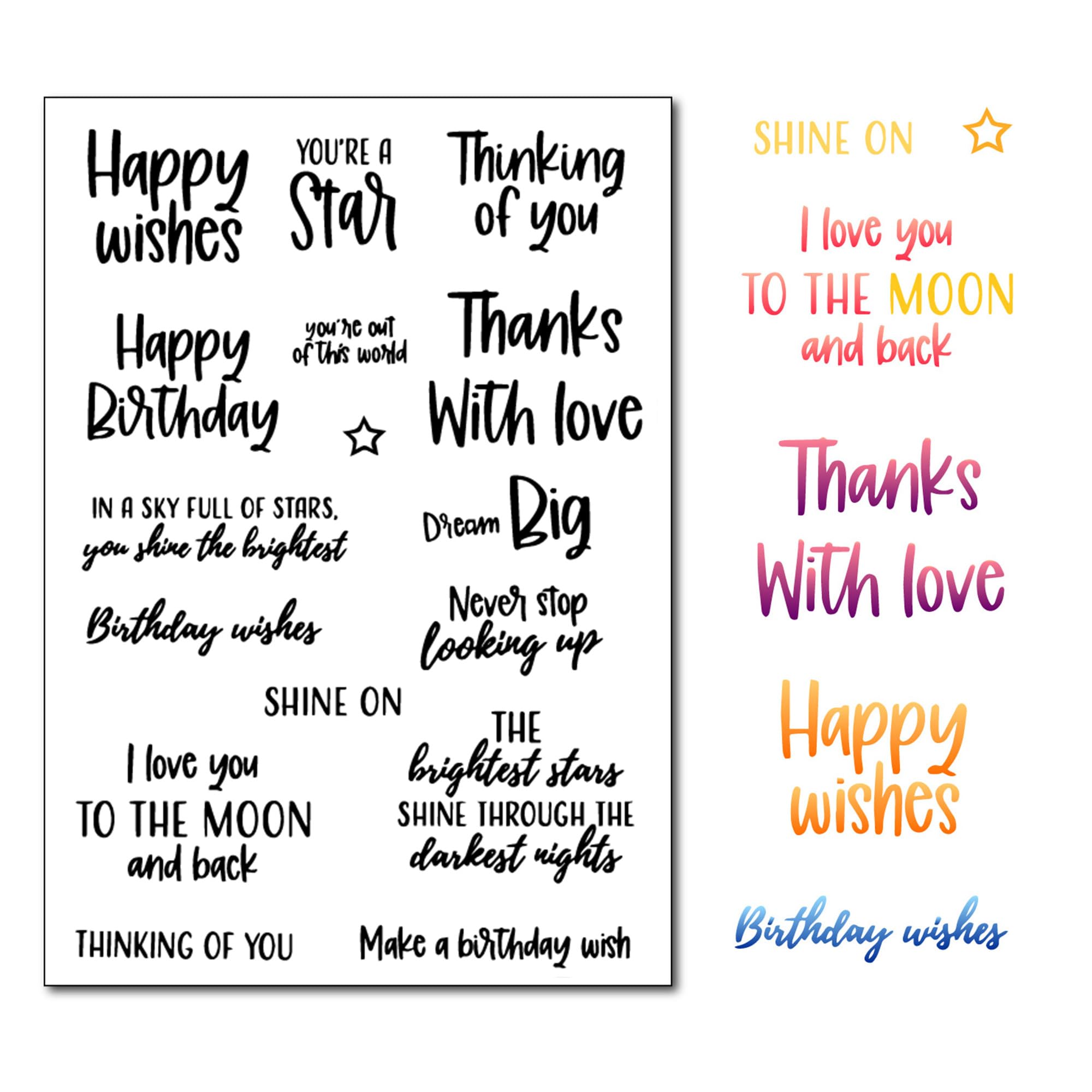 DIYology Sentiment Clear Stamps for Cards Making or Journaling, Birthday Sentiment Thanks Greeting Words Silicone Stamps Seal fo