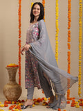 Gosriki Women'S Rayon Blend Straight Printed Kurta With Pant & Dupatta (Bhoomika Grey-Gs_M_Grey_Medium),Grey,,B0DK9PMX6R